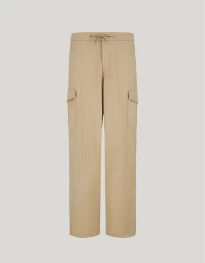 Canali Pantalon Cargo Beige Avec Cordon De Serrage, Coupe Décontractée, En Sergé Fluide De Coton Et Lyocell In Neutral