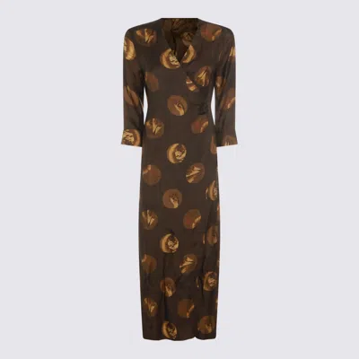 Uma Wang Abstract Pattern Dress Belted Waist In Brown