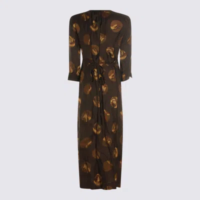 Uma Wang Abstract Pattern Dress Belted Waist In Brown