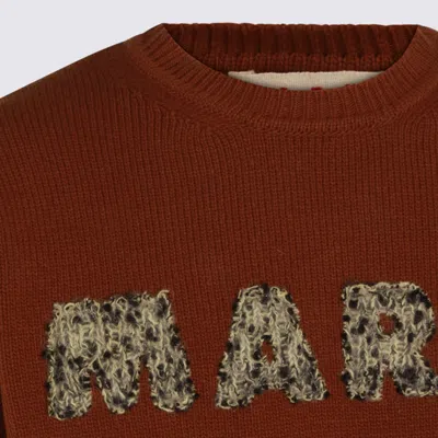 Marni Ribbed Cuff Long Sleeve Virgin Wool Sweater In Brown
