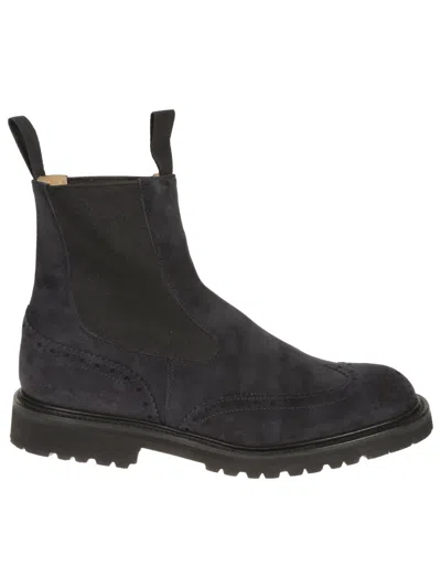 Tricker's Swallow Tail Chelsea Boot In Navy Suede In Black