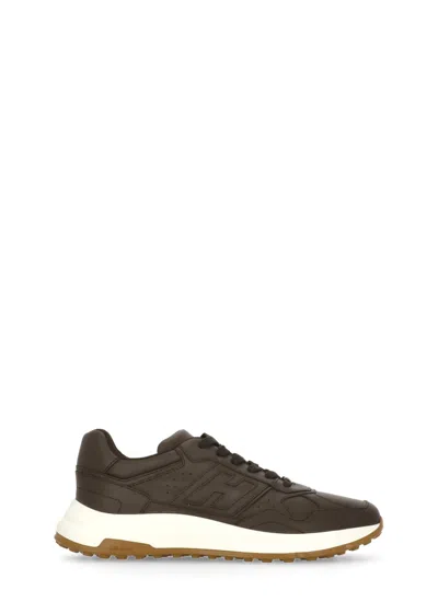 Hogan Hyperlight Leather Trainers In Brown