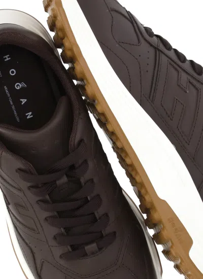 Hogan Hyperlight Leather Trainers In Brown