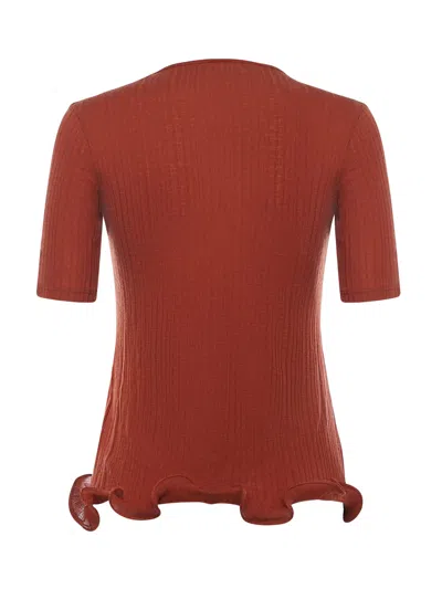 Fendi Short-sleeved Virgin Wool Top In Brown