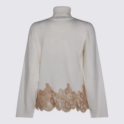 Fabiana Filippi Long Sleeve Turtleneck Knitwear With Lace Hem In White