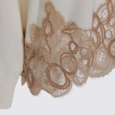 Fabiana Filippi Long Sleeve Turtleneck Knitwear With Lace Hem In White