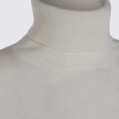 Fabiana Filippi Long Sleeve Turtleneck Knitwear With Lace Hem In White