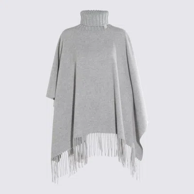 Fabiana Filippi Fringed Turtleneck Cape Soft Texture In Gray