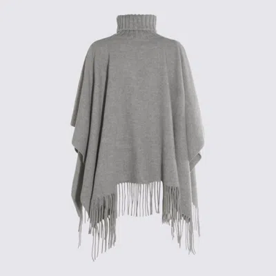 Fabiana Filippi Fringed Turtleneck Cape Soft Texture In Gray