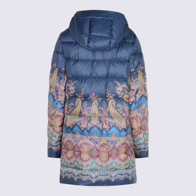 Etro Long Hooded Quilted Jacket With Paisley Pattern In Blue