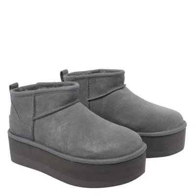 Ugg Grey Classic Ultra Mini Platform Booties In Gray