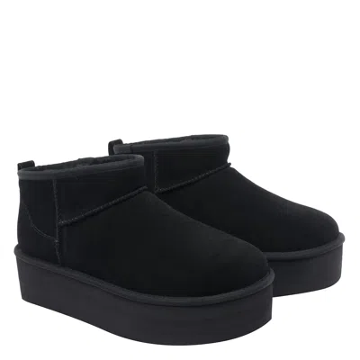 Ugg Ultramini Black Boots With Platform In Suede Woman In Black
