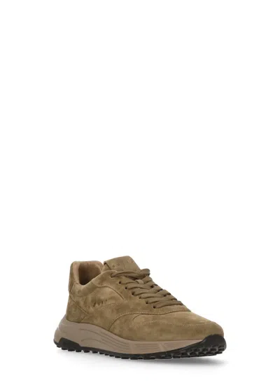Hogan Hyperlight Lace-up Sneakers With Reinforced Suede Heel In Brown