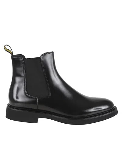 Doucal's Polished Leather Ankle Boots With Elastic Side Panels In Black