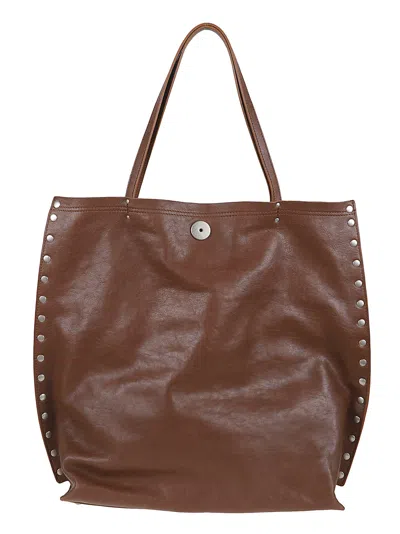 Zanellato Studded Leather Shoulder Bag With Dual Handles In Brown