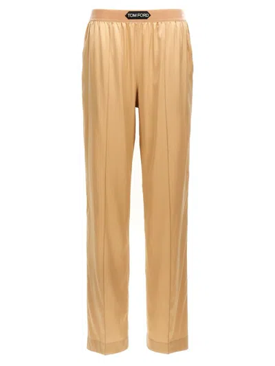 Tom Ford Straight-leg Pajama Style Silk Pants In Neutral