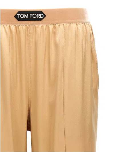 Tom Ford Straight-leg Pajama Style Silk Pants In Neutral
