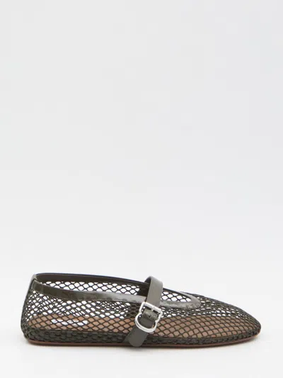 Alaïa Ballet Flats Mesh Ballerinas With Patent Leather Profiles In Gray
