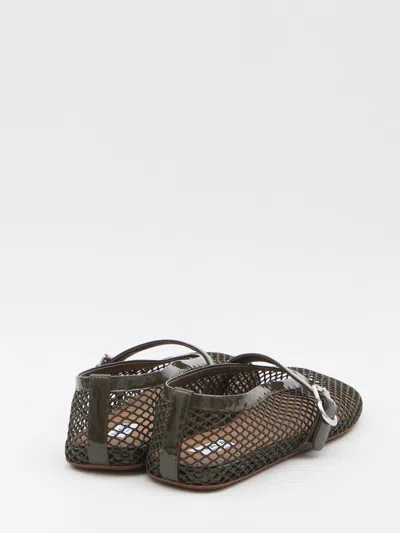 Alaïa Ballet Flats Mesh Ballerinas With Patent Leather Profiles In Gray