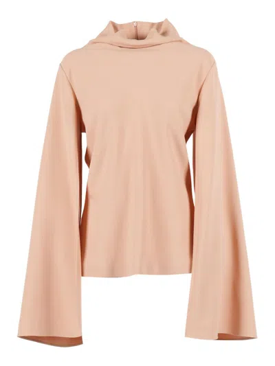 Alberta Ferretti Long-sleeved Button-down Shirt With Classic Collar And Subtle Sheen In Pink
