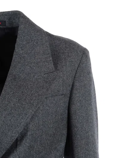 The Gigi Double-breasted Virgin Wool Jacket With Tailored Silhouette In Gray