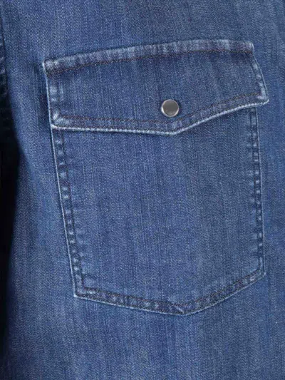 Dondup Tailored White Long-sleeve Shirt With Button-down Front In Blue