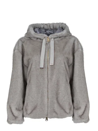 Herno Relaxed-fit Grey Jacket With Plush Texture And Hood In Gray