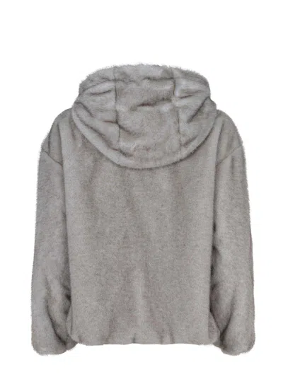 Herno Relaxed-fit Grey Jacket With Plush Texture And Hood In Gray