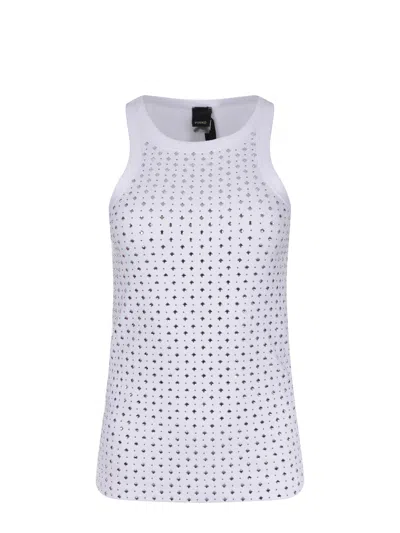 Pinko Rhinestone-embellished Slim Fit Sleeveless Top In White