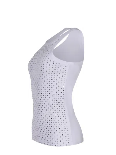 Pinko Rhinestone-embellished Slim Fit Sleeveless Top In White