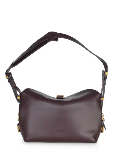 Pinko Petit Sac Porté Épaule Saddle Bag Baguette En Cuir In Burgundy