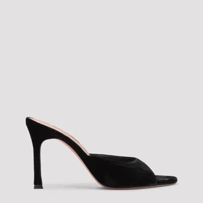 Amina Muaddi Black Leather Stiletto Heel Sandals In Black