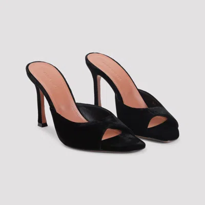 Amina Muaddi Black Leather Stiletto Heel Sandals In Black