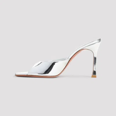 Amina Muaddi Alexa 95 Metallic Leather Mules In Gray