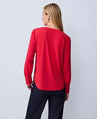 Ann Taylor Petite Mixed Media Pleat Front Top In Red