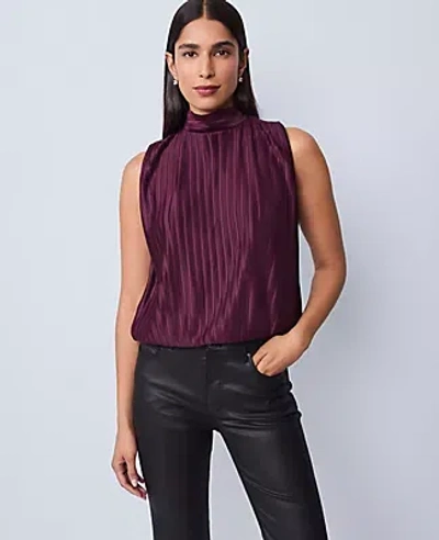 Ann Taylor Mock Neck Bubble Hem Top In Purple