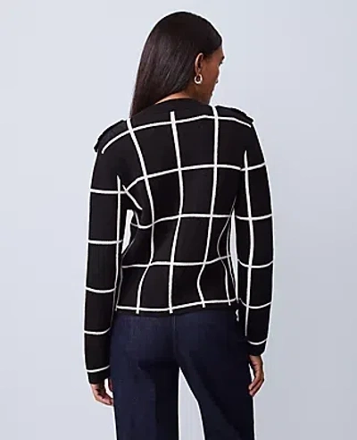 Ann Taylor Petite Windowpane Utility Sweater Jacket In Black