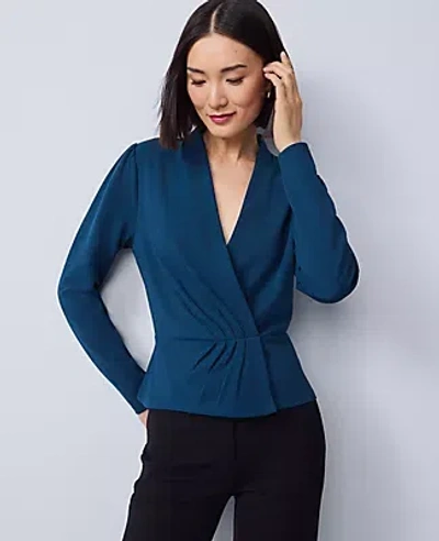 Ann Taylor Pleat Waist Wrap Top In Blue