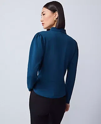 Ann Taylor Pleat Waist Wrap Top In Blue