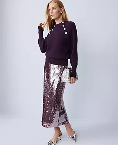 Ann Taylor Petite Embellished Mock Neck Sweater In Purple