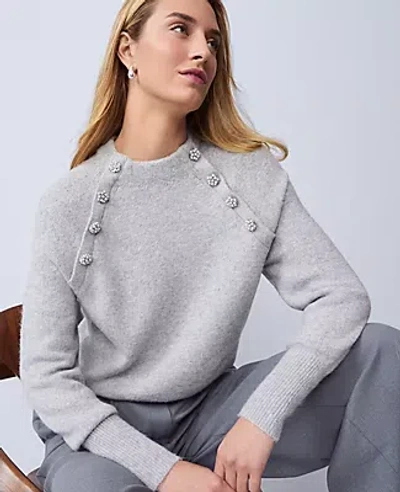 Ann Taylor Petite Embellished Mock Neck Sweater In Gray