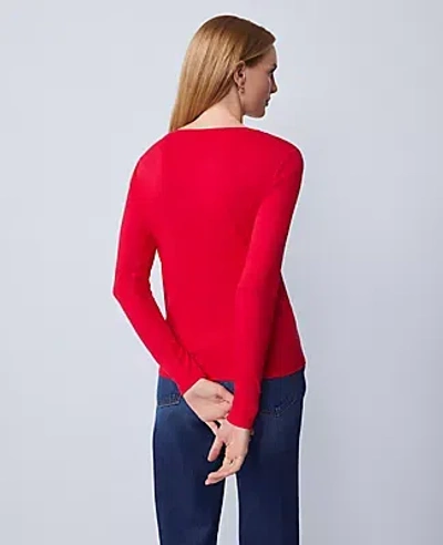 Ann Taylor Petite Long Sleeve Crew Neck Top In Red