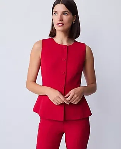 Ann Taylor Petite Crew Neck Peplum Vest In Red