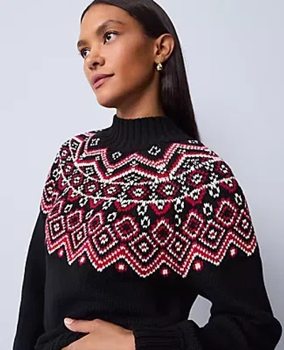 Ann Taylor Petite Weekend Collection Fair Isle Mock Neck Sweater In Black