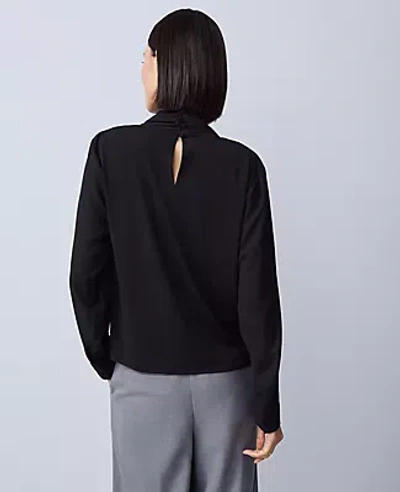 Ann Taylor Mixed Media Cowl Neck Blouse In Black