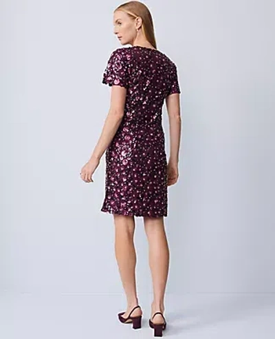 Ann Taylor Floral Sequin Shift Dress In Purple