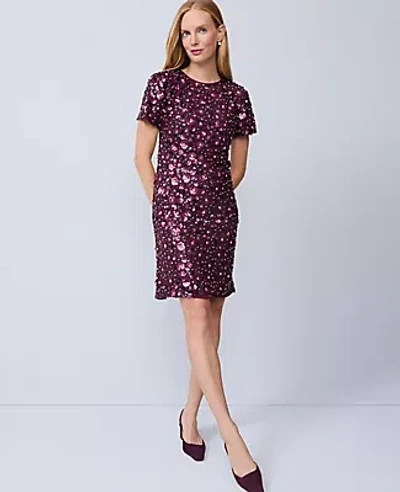 Ann Taylor Floral Sequin Shift Dress In Purple