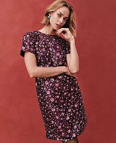 Ann Taylor Floral Sequin Shift Dress In Purple