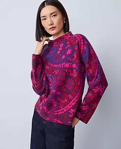 Ann Taylor Petite Paisley Jacquard Mock Neck Sweater In Multi