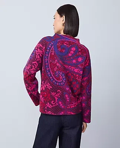 Ann Taylor Petite Paisley Jacquard Mock Neck Sweater In Multi